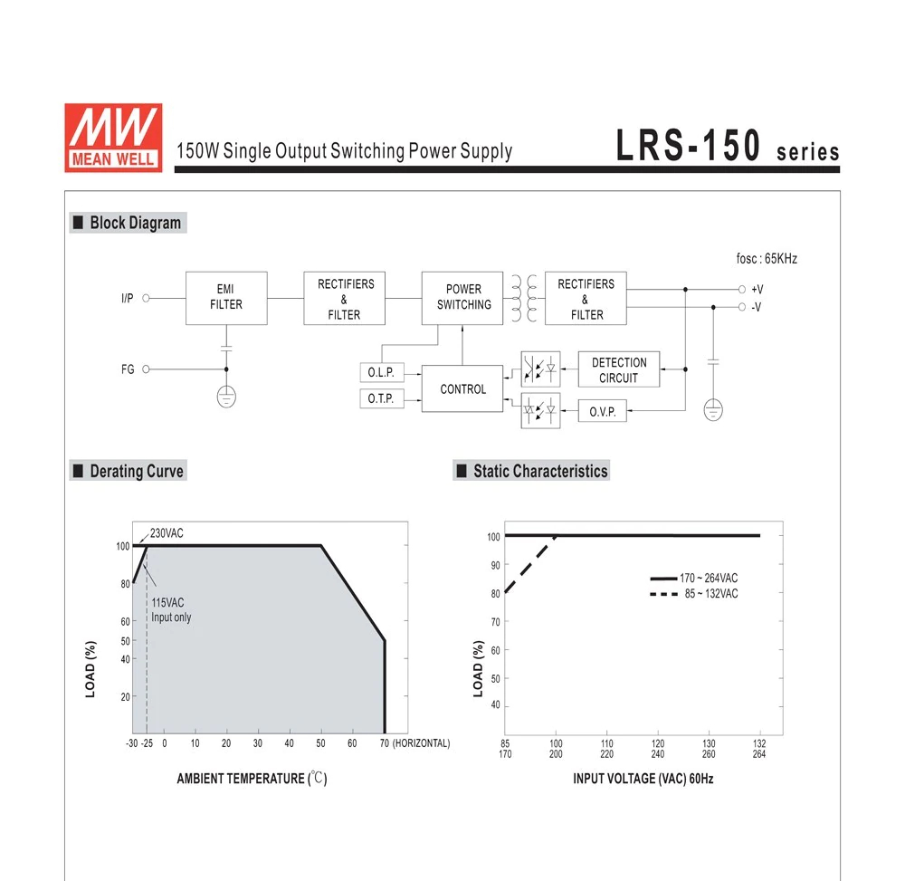 Nguồn DC LED 48V 3.3A 150W Meanwell LRS-150-75 Đài Loan