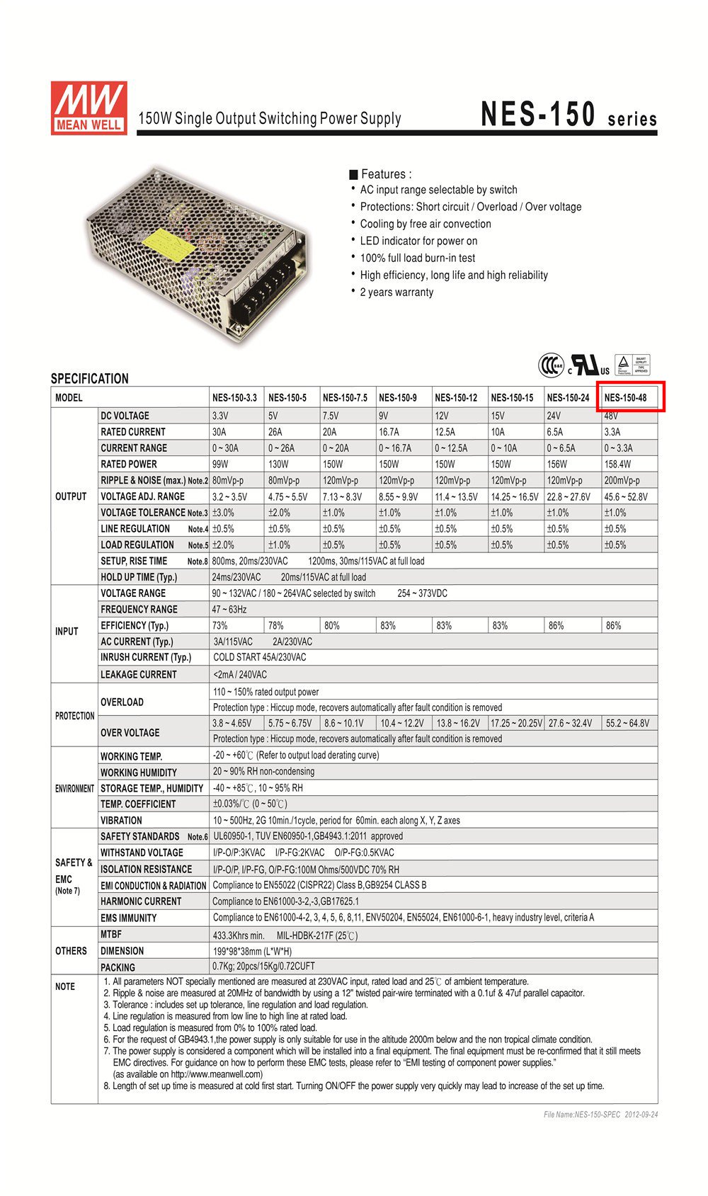 Nguồn DC LED 48V 3.3A 150W Meanwell NES-150-48 Đài Loan