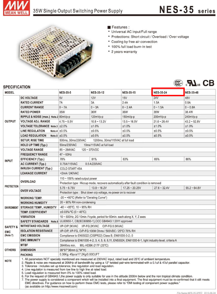 Nguồn DC LED Meanwell NES-35-24 24V 1.5A 35W