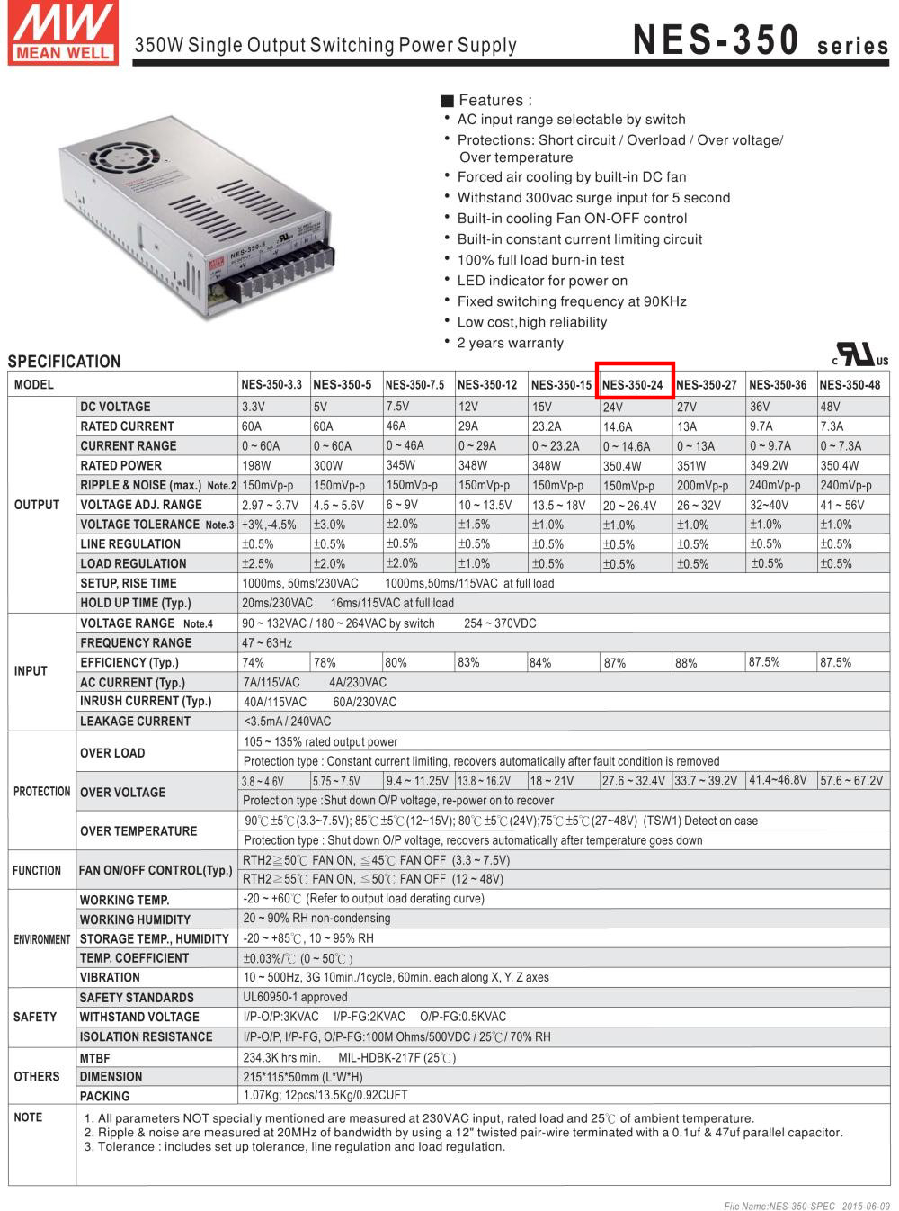 Nguồn DC LED 24V Meanwell NES-350-24 24V 14.6A 350W