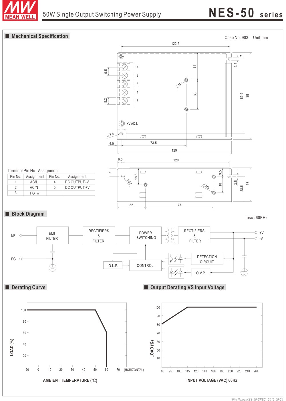 Nguồn DC LED tổng 48V 1.1A 50W Meanwell NES-50-48 Đài Loan
