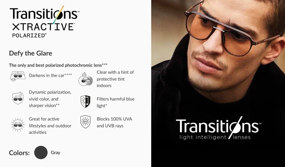 Tròng Kính Kỹ Thuật Số Single Vision Đổi Màu Transitions XTRActive Polarized Crizal Rock SV360 Essilor
