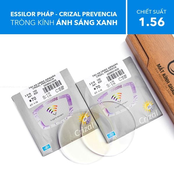 Tròng kính Essilor Crizal Prevencia 1.56 chống ánh sáng xanh