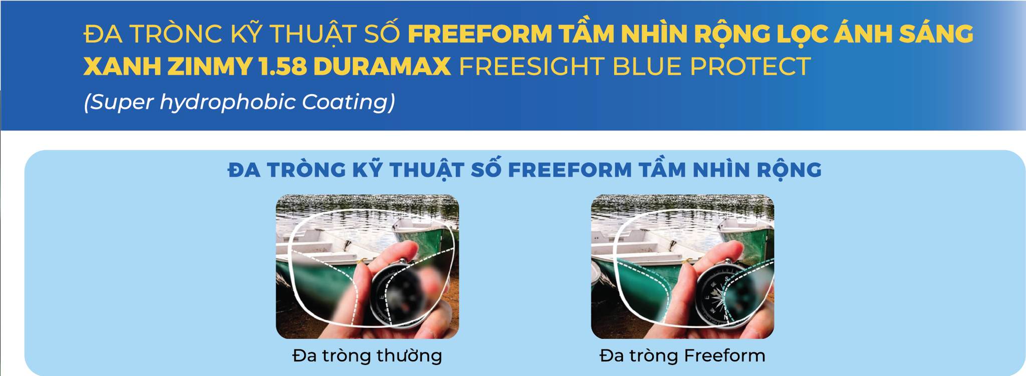 Đa Tròng Kỹ Thuật Số Freeform Chống Ánh Sáng Xanh Zinmy Duramax Freesight Blue Protect 1.58