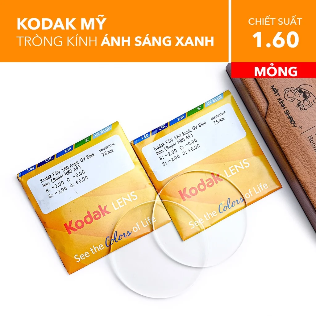 Tròng Kính Mỏng Chống Ánh Sáng Xanh Kodak Blue Lens 1.60