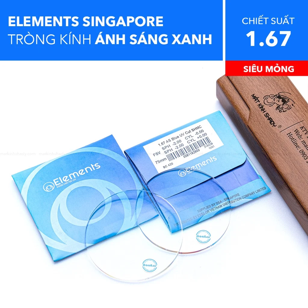 Tròng Kính Siêu Mỏng Elements Blue Uv 1.67 - Ngăn Ánh Sáng Xanh