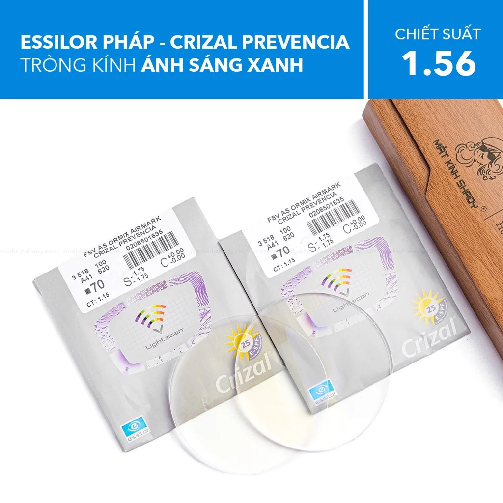 Tròng Kính Chống Ánh Sáng Xanh Essilor Pháp - Crizal Prevencia 1.56