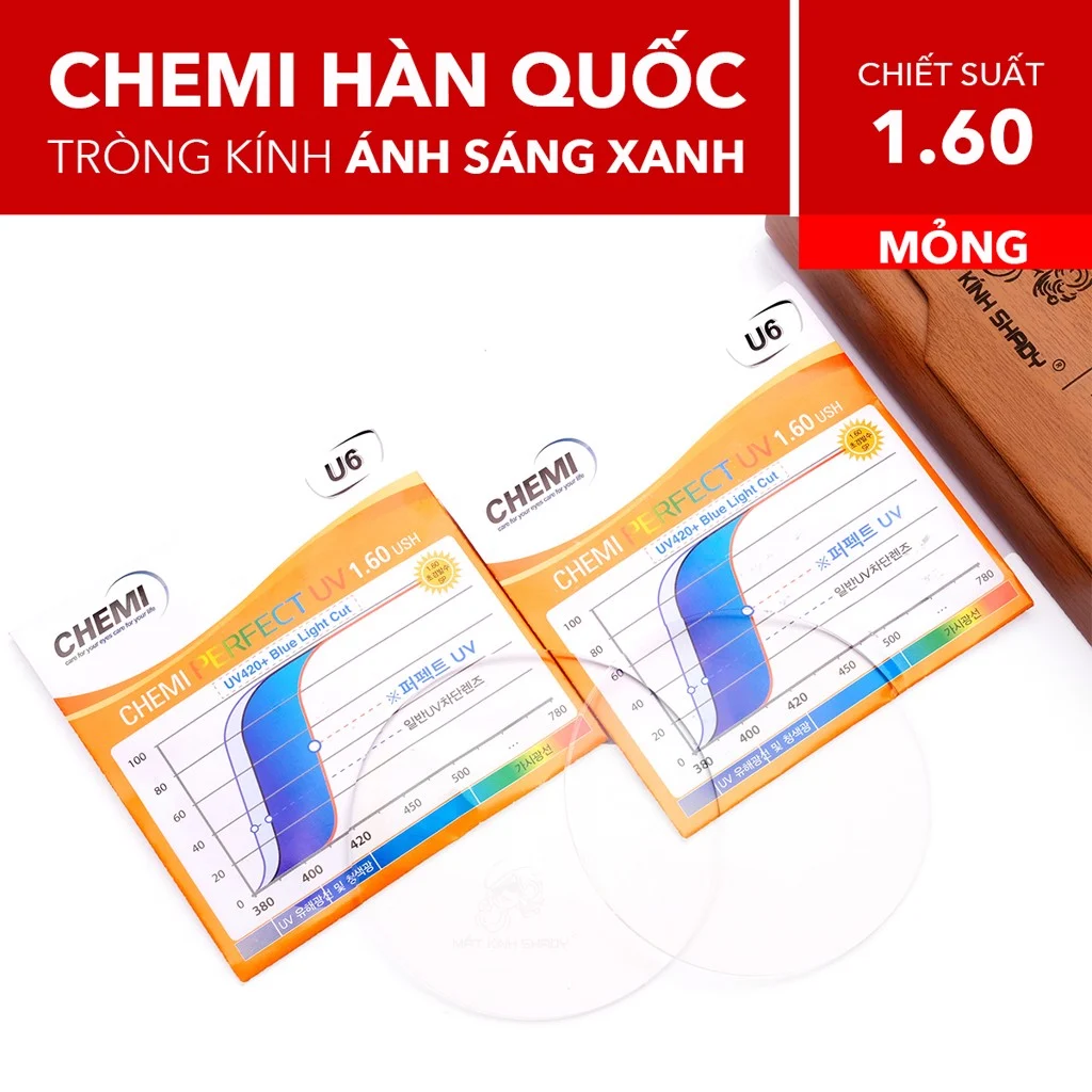 Tròng Kính Chống Ánh Sáng Xanh Chemi U6 1.60