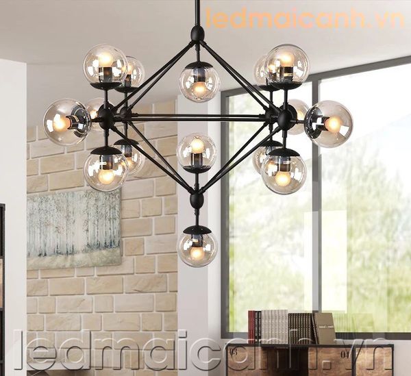 chao đèn thả trần 15 bóng thủy tinh