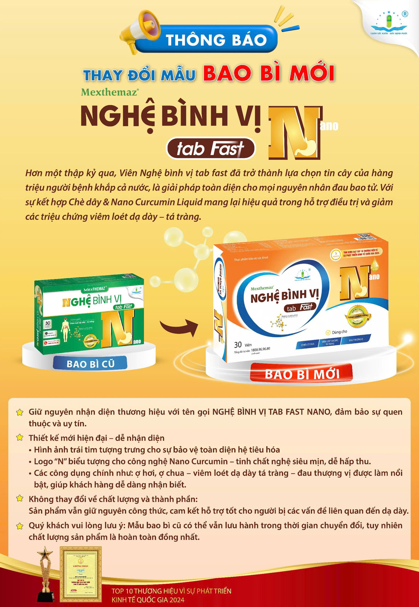 MEXTHEMAZ Nghệ Bình Vị Tab Fast Nano – Bao Bì Mới, Chất Lượng Vẫn Nguyên Vẹn