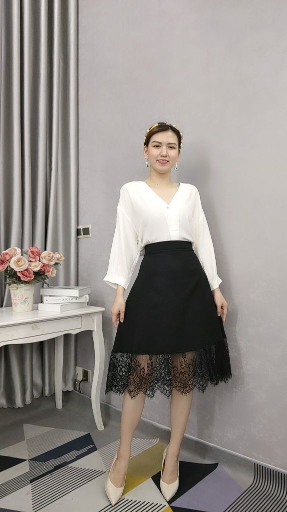 Chân váy bút chì nữ phối ren, chân váy công sở vải thun dày co giãn tốt màu  đen có size đại | Shopee Việt Nam