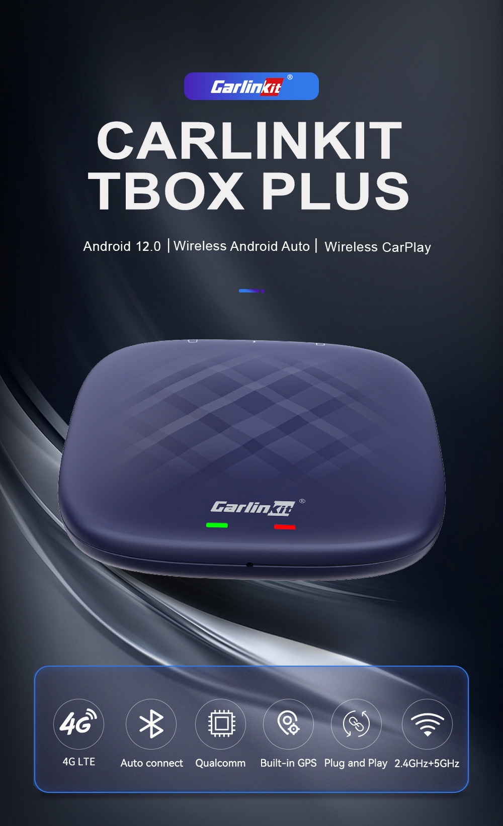 CarlinKit TBox Plus Android12.0システム 128GB ワイヤレスCarPlay Android Autoアダプター  Qualcomm QCM6125 8コア 無線接続 4G 5Gネットワークをサポート 遅延なし 快適化 Netflix Hulu Prime動画視聴可能