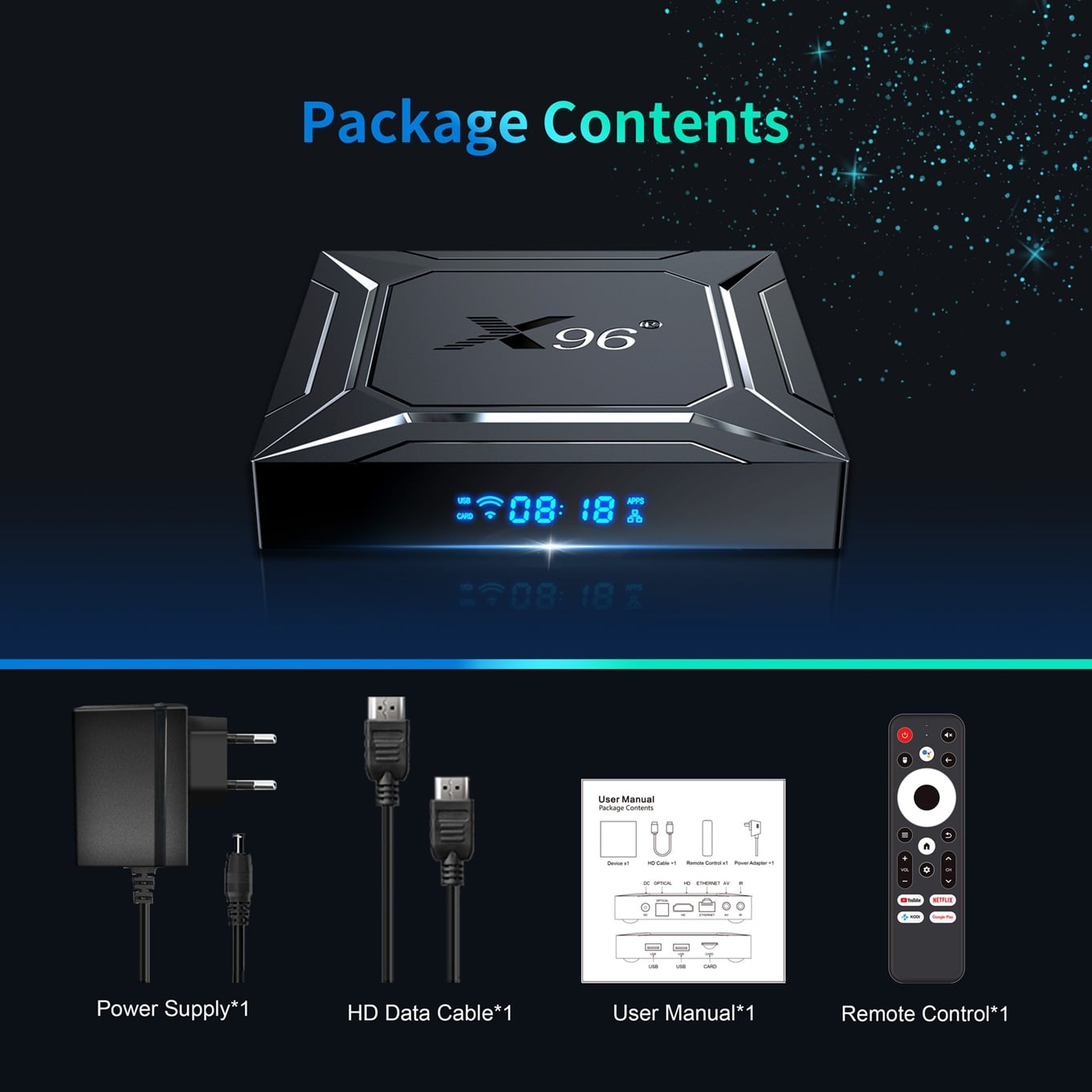 Bộ sản phẩm TV Box X96 M200 AI-SR