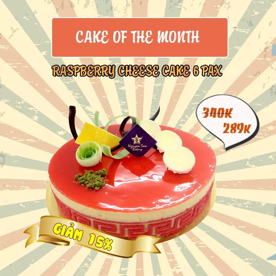 CAKE OF THE MONTH: GIẢM 15% RASPBERRY CHEESE CAKE 6 PAX