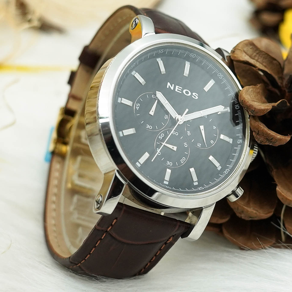 đồng hồ nam chronograph 6 kim dây da neos n-40680m sapphire