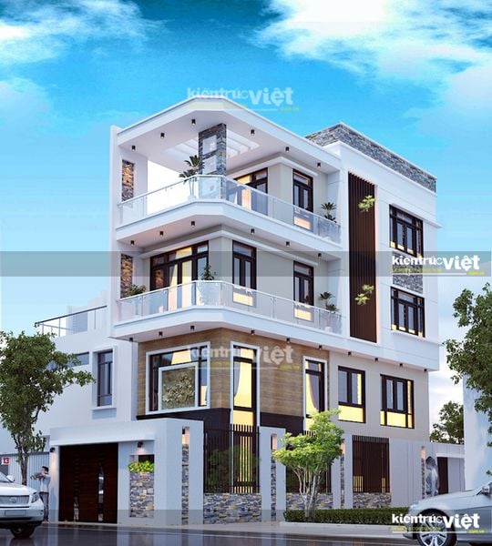 Mẫu nhà phố 4 tầng 2 mặt tiền xây dựng 4,5m x 13,5m - Kiến Trúc Việt