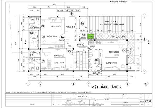 Bản vẽ kiến trúc mặt bằng bố trí nhà 2 tầng ngang 7m và dài 14m nhà 2 tầng ngang 7m