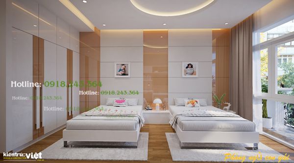 Thiết kế nhà 4 lầu có thang máy có hầm - Không gian phòng ngủ lầu 2.