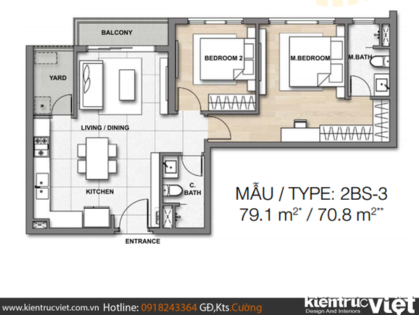 mặt bằng căn hộ palm height 2 phòng ngủ