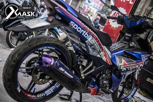 Tem Exciter 150 Chrome Xước Xanh GP Mẫu Scorpion