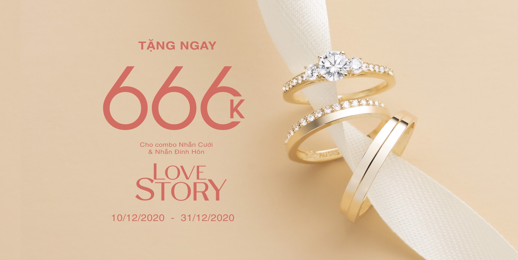 Giảm 666k cho các cặp đôi tháng 12 khi mua combo Nhẫn Đính Hôn & Nhẫn Cưới Love Story