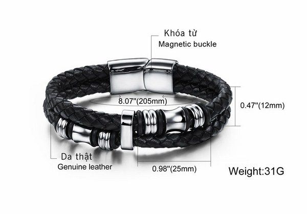 Lắc tay nam da bện chuẩn thời trang, mốt hiện đại