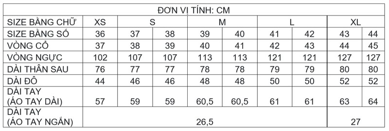 Hướng dẫn chọn size áo sơ mi Việt Tiến