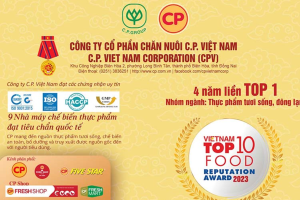 C.P. Việt Nam tiếp tục là Công ty uy tín thực phẩm, đứng đầu ngành thực phẩm tươi sống - đông lạnh