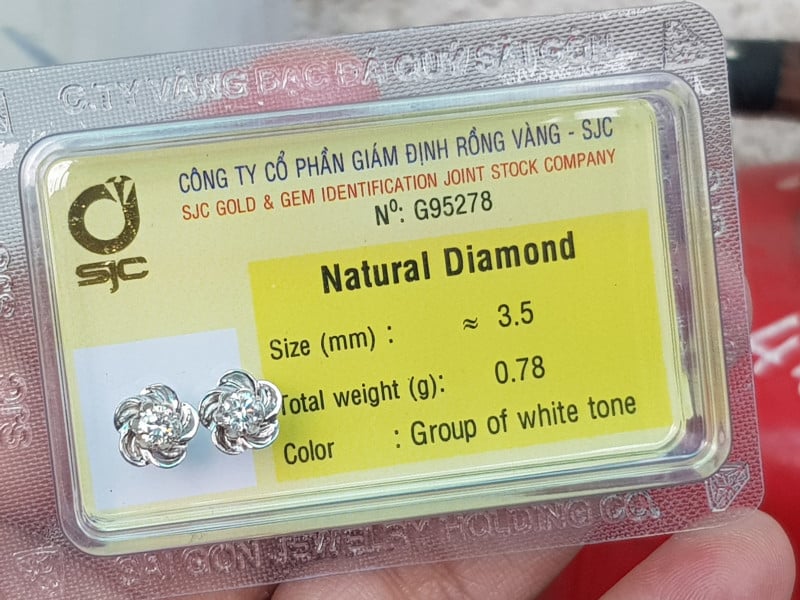 bông tai kim cương hột xoàn thiên nhiên vàng 10k 14k nam nữ
