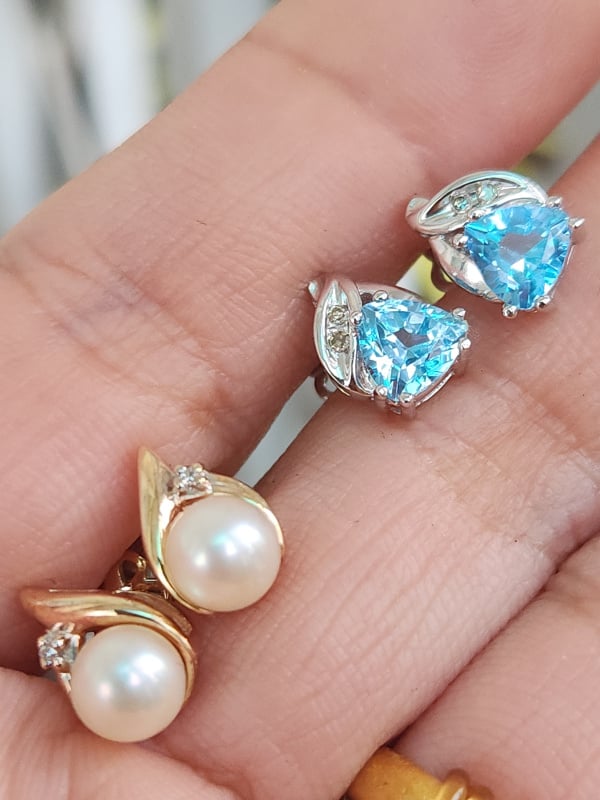 bông tai nữ vàng 10k white gold và yellow gold