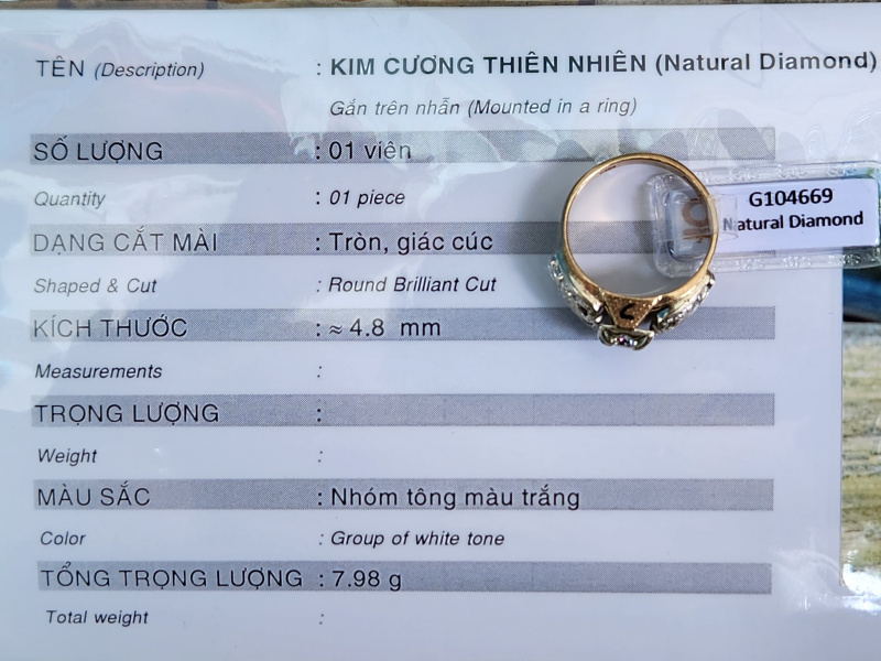 nhẫn mỹ xưa vàng 10k masonic kim cương thiên nhiên 4ly8