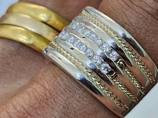 nhẫn mỹ bạc xưa 925 ốp vàng 14k cẩn 20 viên xoàn Moissanite