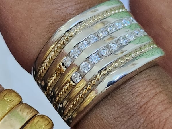 nhẫn mỹ bạc xưa 925 ốp vàng 14k cẩn 20 viên xoàn Moissanite