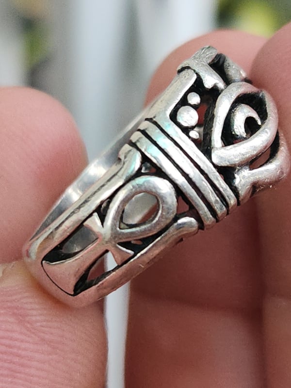 nhẫn mỹ bạc xưa cho nam đẹp đính biểu tượng