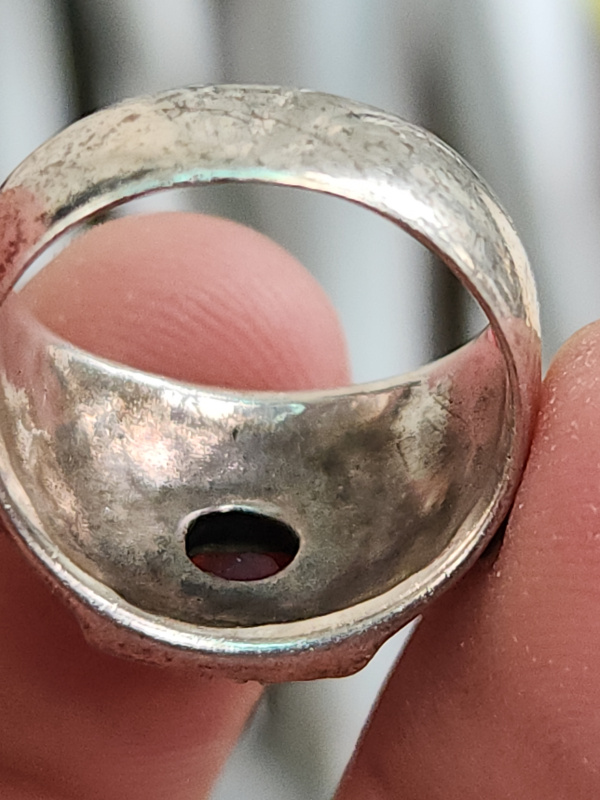 nhẫn mỹ bạc xưa cho nam đẹp đính đá đỏ