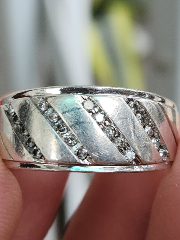 nhẫn mỹ bạc xưa cho nam đính kim cương thiên nhiên