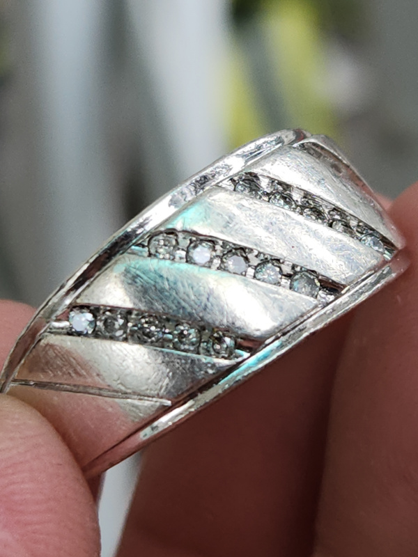 nhẫn mỹ bạc xưa cho nam đính kim cương thiên nhiên