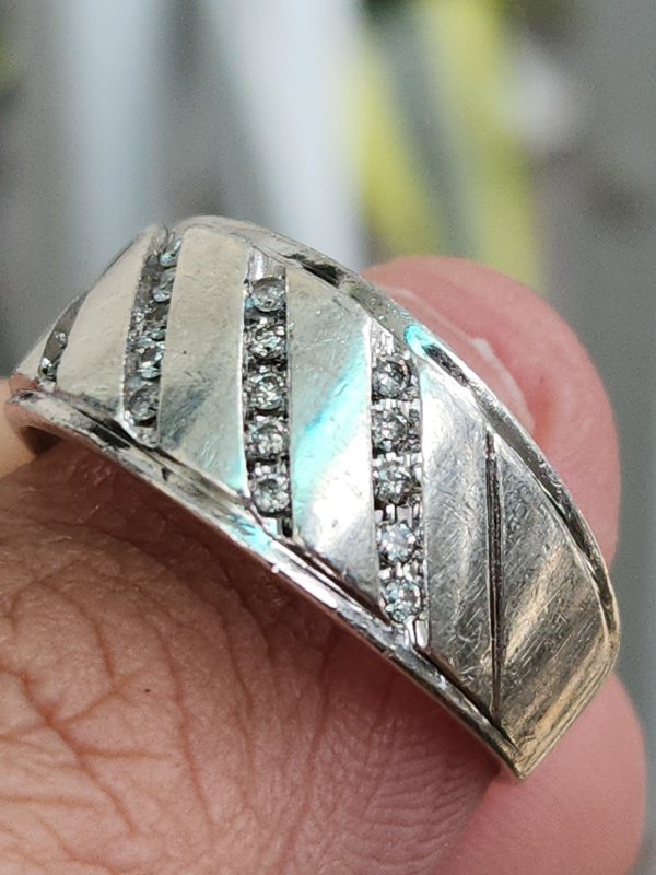 nhẫn mỹ bạc xưa cho nam đính kim cương thiên nhiên