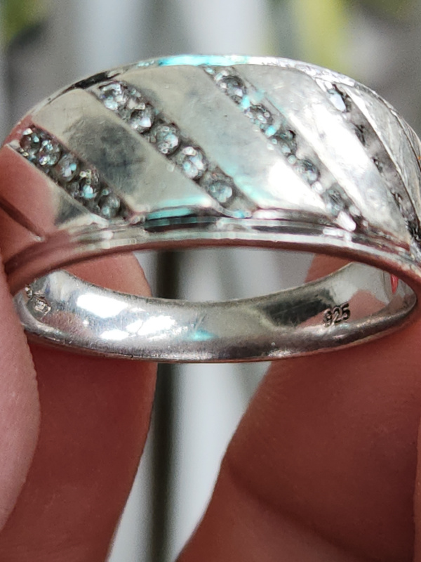 nhẫn mỹ bạc xưa cho nam đính kim cương thiên nhiên