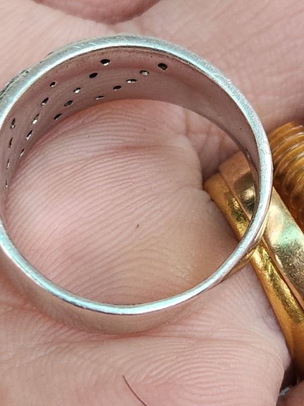 nhẫn mỹ bạc xưa cho nam đính kim cương thiên nhiên