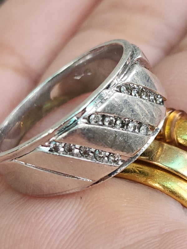 nhẫn mỹ bạc xưa cho nam đính kim cương thiên nhiên