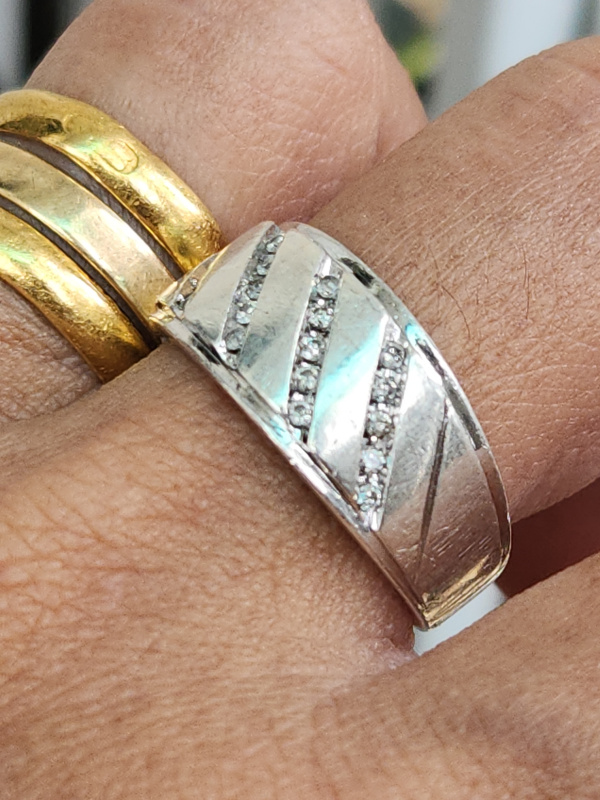 nhẫn mỹ bạc xưa cho nam đính kim cương thiên nhiên