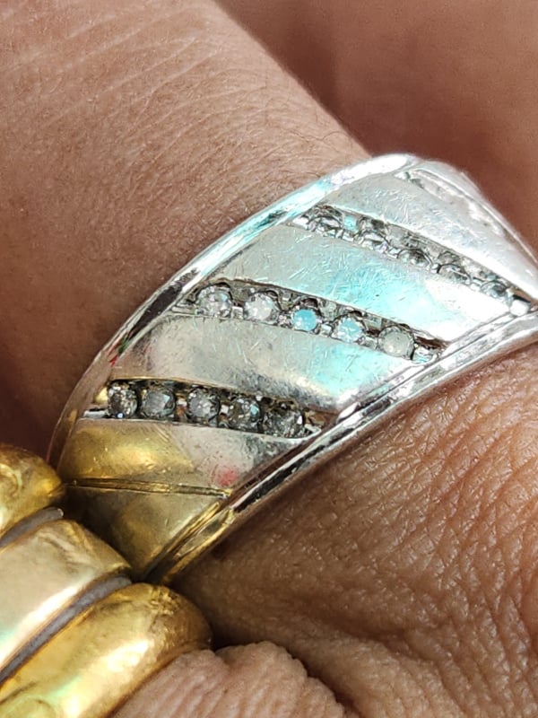 nhẫn mỹ bạc xưa cho nam đính kim cương thiên nhiên