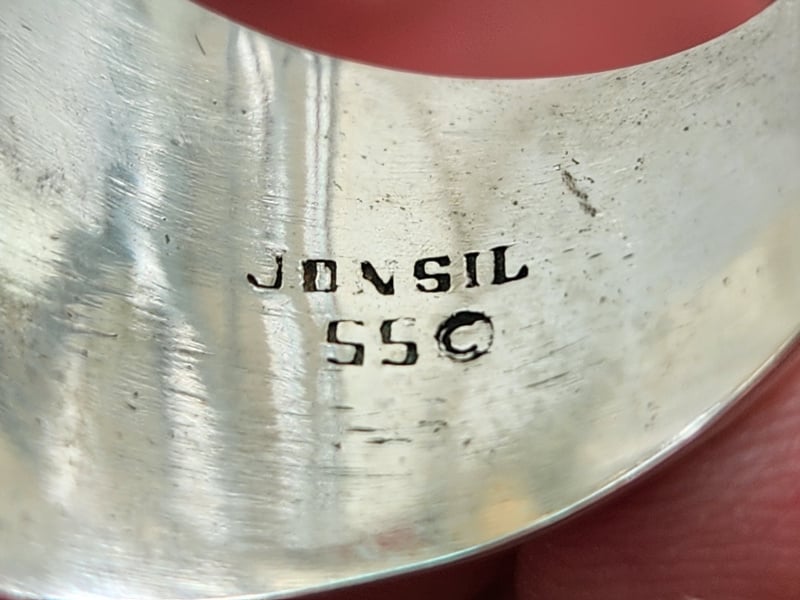 nhẫn mỹ bạc xưa Jonsil ss hột vàng hổ phách