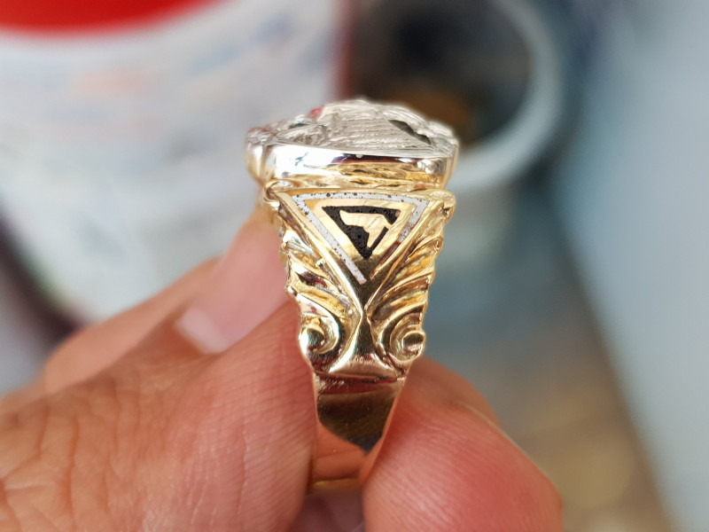 nhẫn mỹ xưa vàng 14k masonic xoàn thiên nhiên