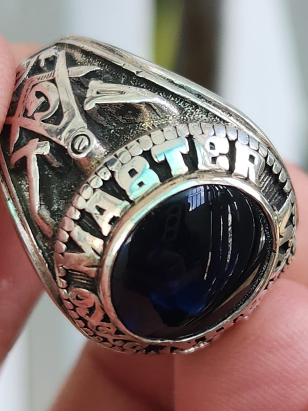 nhẫn mỹ xưa hội tam điểm Masonic bạc xưa sterling