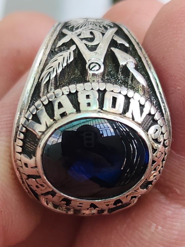 nhẫn mỹ xưa hội tam điểm Masonic bạc xưa sterling
