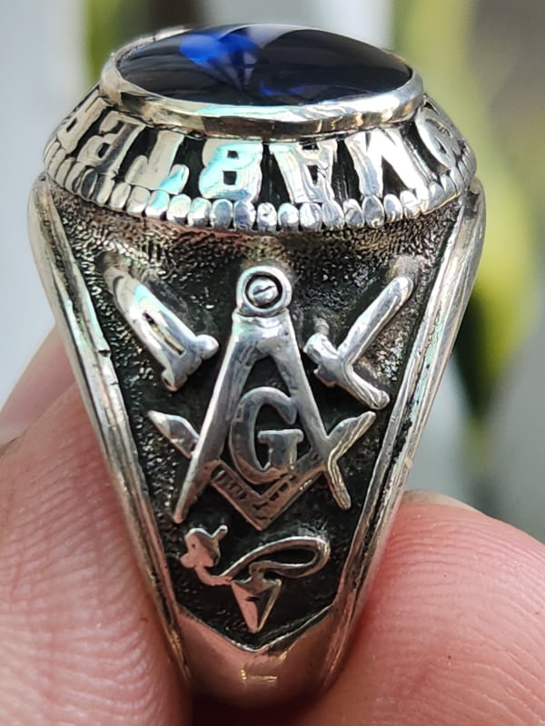 nhẫn mỹ xưa hội tam điểm Masonic bạc xưa sterling
