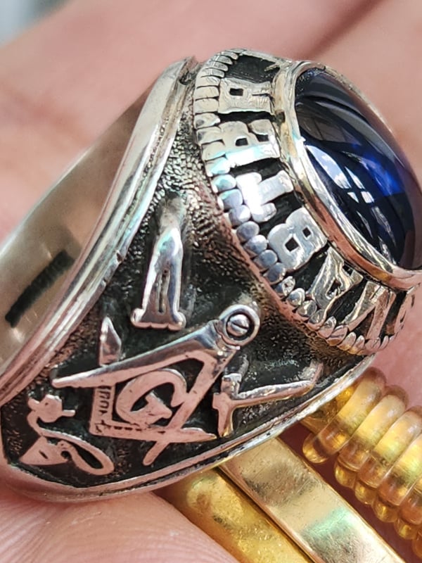 nhẫn mỹ xưa hội tam điểm Masonic bạc xưa sterling