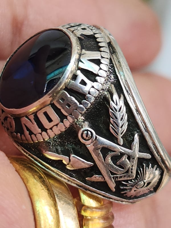 nhẫn mỹ xưa hội tam điểm Masonic bạc xưa sterling